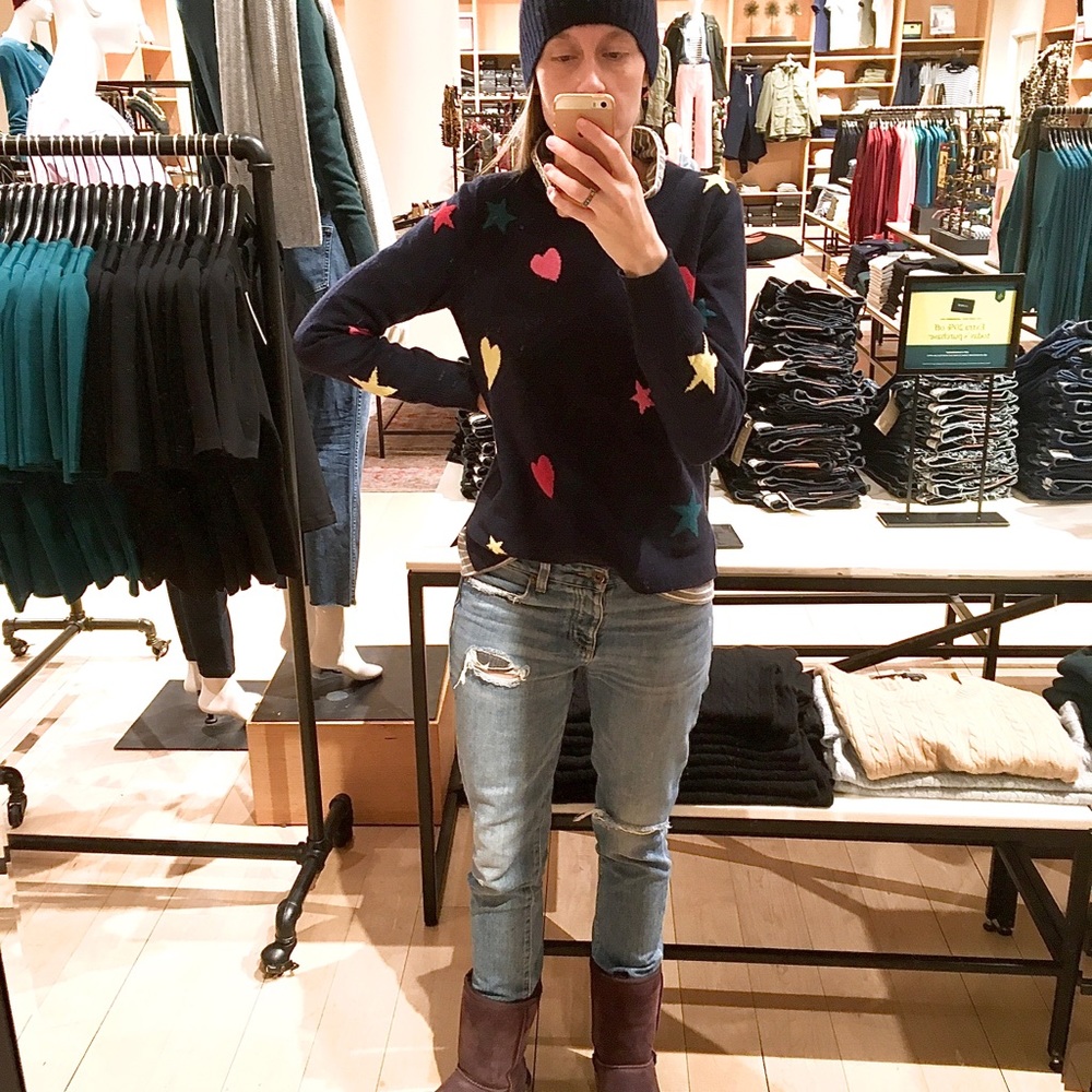 J.Crew everyday cashmere sweater navy printed